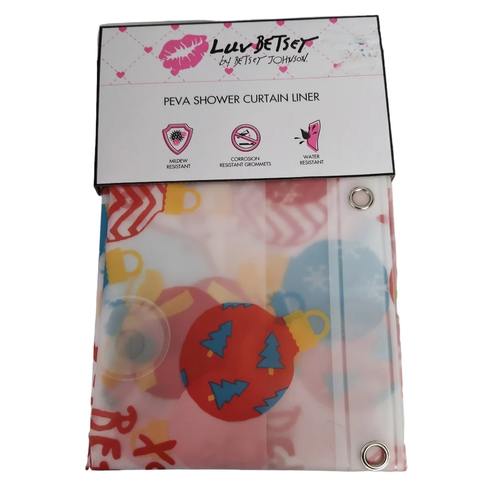 LUV Betsey Johnson Shower Curtain Liner Christmas Bulb Ornaments